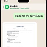 Chat de WhatsApp con Cuchito: un currículum que llega hecho, en un archivo