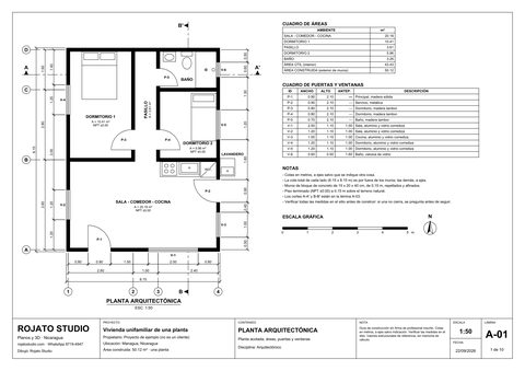 Lámina A-01 del juego de ejemplo: planta arquitectónica acotada